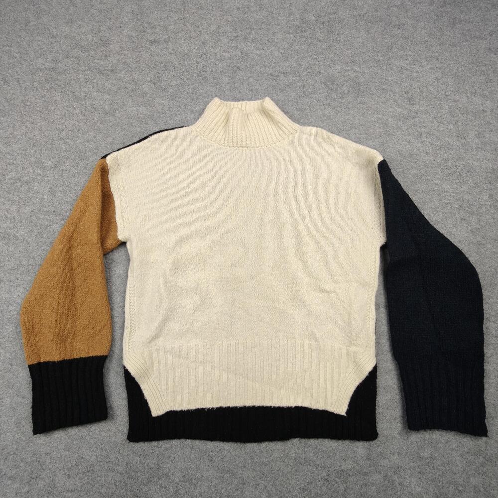 FRAME Sweater Womens Small Off White Multi Mock Neck Chunky-Knit Pullover